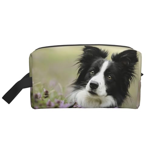 Border Collie Rasen Schwarze Border Collie Haustiere, Make-up-Tasche, Kosmetiktasche, tragbare Reise-Kulturtasche, Make-up-Tasche, Organizer von WEVFGHI