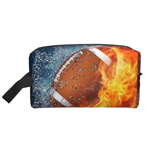 Brennender American Football im Feuer, Make-up-Tasche, Kosmetiktasche, tragbare Reise-Kulturtasche, Make-up-Tasche, Organizer von WEVFGHI