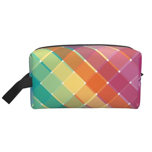 Bunte Regenbogen-mehrfarbige Karierte Streifen, Make-up-Tasche, Kosmetiktasche, tragbare Reise-Kulturtasche, Make-up-Tasche, Organizer Bunte Regenbogen-mehrfarbige Karierte Streifen, Make-up-Tasche, Kosmetiktasche, tragbare Reise-Kulturtasche, Make-up-Tasche, Organizer von WEVFGHI