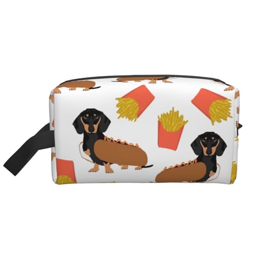 Dackel-Hot Dog und Pommes, süßes, lustiges Essen, Make-up-Tasche, Kosmetiktasche, tragbare Reise-Kulturtasche, Make-up-Tasche, Organizer von WEVFGHI