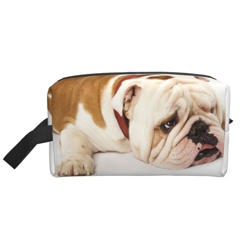 Englische Bulldoggenfotografie Einer traurigen und müden Bulldogge mit brauner Creme, Make-up-Tasche, Kosmetiktasche, tragbare Reise-Kulturtasche, Make-up-Tasche, Organizer von WEVFGHI