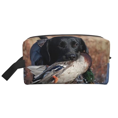 Entenjagd-Labrador-Hund Cooles schwarzes Welpentier, Make-up-Tasche, Kosmetiktasche, tragbare Reise-Kulturtasche, Make-up-Tasche, Organizer von WEVFGHI