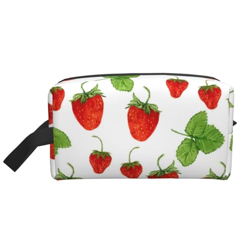Erdbeerpflanzen-Frucht-Weißdruck, Make-up-Tasche, Kosmetiktasche, tragbare Reise-Kulturtasche, Make-up-Tasche, Organizer von WEVFGHI