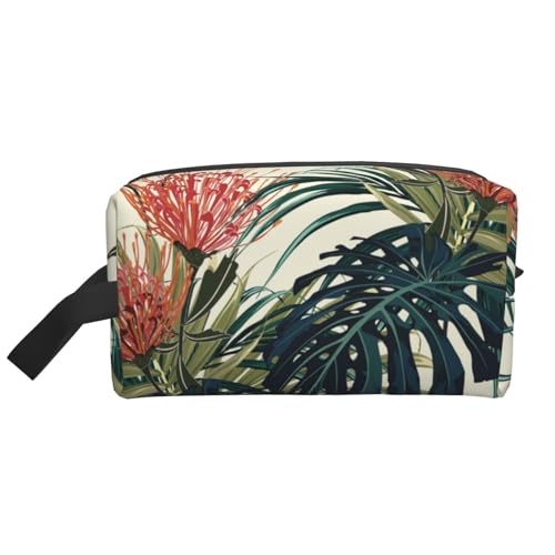 Exotische Palmblätter Dschungelblatt Tropisches Blumenrosa Grün, Make-up-Tasche, Kosmetiktasche, tragbare Reise-Kulturtasche, Make-up-Tasche, Organizer von WEVFGHI