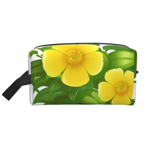 Gelbe Blumen im grünen Busch, Make-up-Tasche, Kosmetiktasche, tragbare Reise-Kulturtasche, Make-up-Tasche, Organizer von WEVFGHI