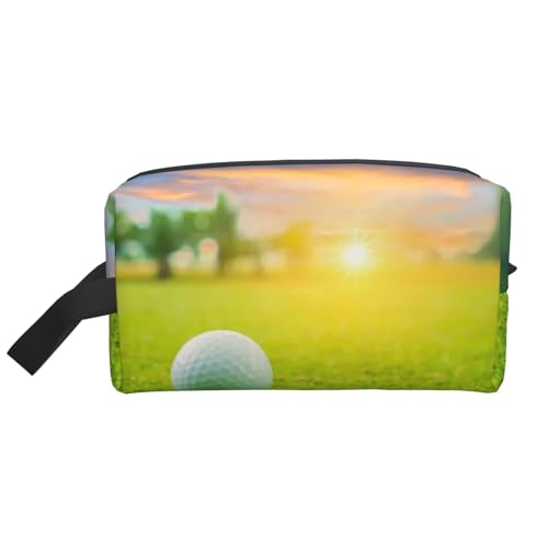 Grüner Golfball-Sonnenuntergang Bedruckt, Make-up-Tasche, Kosmetiktasche, tragbare Reise-Kulturtasche, Make-up-Tasche, Organizer von WEVFGHI