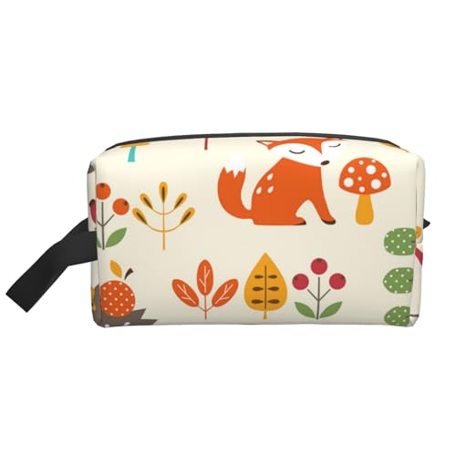 Herbstmuster mit Eulen-Fuchs-Eichhörnchen-Vogel-Tierdruck, Make-up-Tasche, Kosmetiktasche, tragbare Reise-Kulturtasche, Make-up-Tasche, Organizer von WEVFGHI