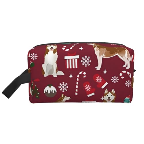 Husky Candy Canes Strümpfe Urlaub Hund Ruby, Make-up-Tasche, Kosmetiktasche, tragbare Reise-Kulturtasche, Make-up-Tasche, Organizer von WEVFGHI