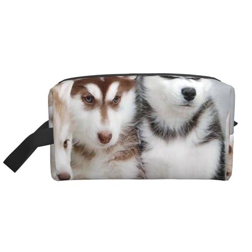 Husky-Welpen-Hunde, Make-up-Tasche, Kosmetiktasche, tragbare Reise-Kulturtasche, Make-up-Tasche, Organizer von WEVFGHI