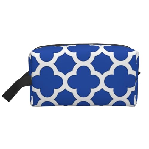 Kobaltblaues Quatrefoil-Gitter, Make-up-Tasche, Kosmetiktasche, tragbare Reise-Kulturtasche, Make-up-Tasche, Organizer von WEVFGHI