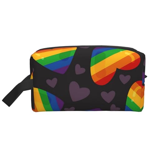 LGBT-Stolz-Gay-Regenbogen-Herz, Make-up-Tasche, Kosmetiktasche, tragbare Reise-Kulturtasche, Make-up-Tasche, Organizer von WEVFGHI