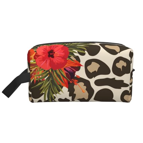 Leoparden-Hibiskusblüte, Make-up-Tasche, Kosmetiktasche, tragbare Reise-Kulturtasche, Make-up-Tasche, Organizer von WEVFGHI