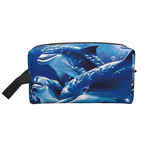 Meereslebewesen Blauer Meeresweltkorallendelfin, Make-up-Tasche, Kosmetiktasche, tragbare Reise-Kulturtasche, Make-up-Tasche, Organizer von WEVFGHI