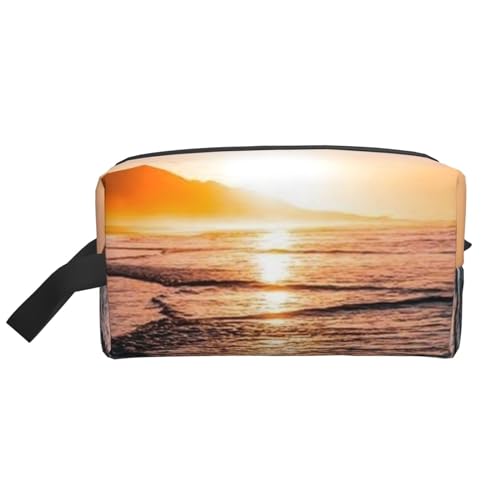 Meeresstrand-Sonnenuntergang, Make-up-Tasche, Kosmetiktasche, tragbare Reise-Kulturtasche, Make-up-Tasche, Organizer von WEVFGHI