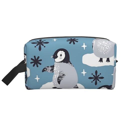 Niedliche Pinguine und Schneeflocken, Make-up-Tasche, Kosmetiktasche, tragbare Reise-Kulturtasche, Make-up-Tasche, Organizer von WEVFGHI