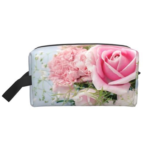 Rosen rosa Blumen, Make-up-Tasche, Kosmetiktasche, tragbare Reise-Kulturtasche, Make-up-Tasche, Organizer von WEVFGHI