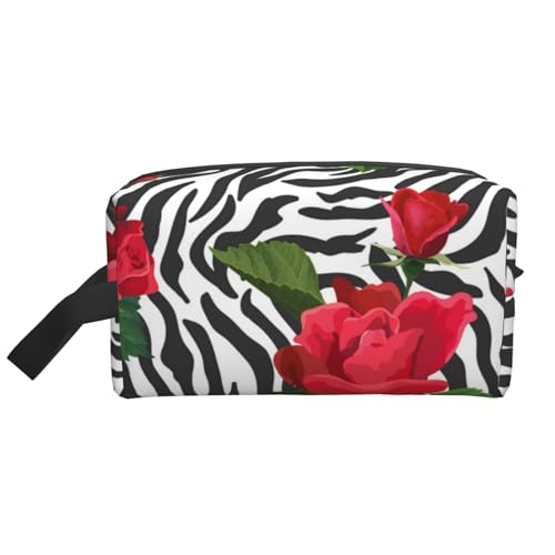 Rotes Blumentier Zebra, Make-up-Tasche, Kosmetiktasche, tragbare Reise-Kulturtasche, Make-up-Tasche, Organizer von WEVFGHI