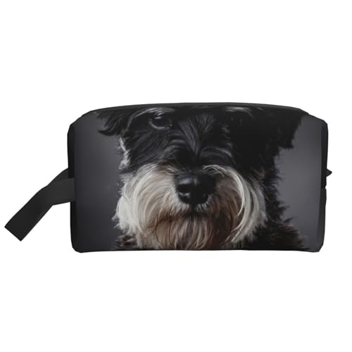 Schnauzer-Porträt dunkelgrau, Make-up-Tasche, Kosmetiktasche, tragbare Reise-Kulturtasche, Make-up-Tasche, Organizer von WEVFGHI