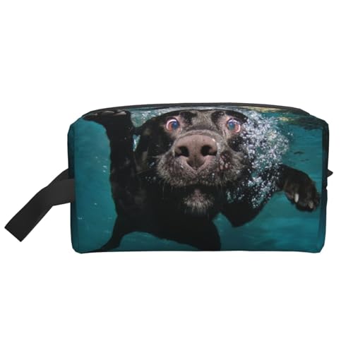 Schwarzer Labrador Retriever Hund schwimmt, Make-up-Tasche, Kosmetiktasche, tragbare Reise-Kulturtasche, Make-up-Tasche, Organizer von WEVFGHI
