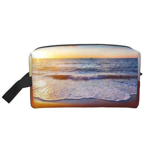 Sonnenuntergang und Strand, Make-up-Tasche, Kosmetiktasche, tragbare Reise-Kulturtasche, Make-up-Tasche, Organizer von WEVFGHI