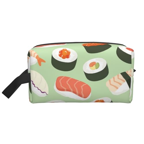 Sushi auf Grün Bedruckt, Make-up-Tasche, Kosmetiktasche, tragbare Reise-Kulturtasche, Make-up-Tasche, Organizer von WEVFGHI