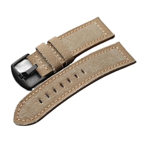 WEVFGHI CAREG Armband aus laminiertem Canvas-Leder im robusten Guy-Stil, alt for Bergsport-Uhrenarmband, 20 22 23 24 mm Herren-Armbänder Durable (Color : Khaki Brack Buckle, Size : 20mm) von WEVFGHI