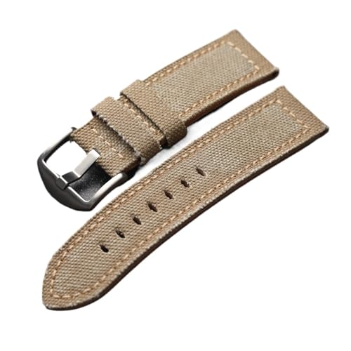 WEVFGHI CAREG Armband aus laminiertem Canvas-Leder im robusten Guy-Stil, alt for Bergsport-Uhrenarmband, 20 22 23 24 mm Herren-Armbänder Durable (Color : Khaki Silver Buckle, Size : 23mm) von WEVFGHI