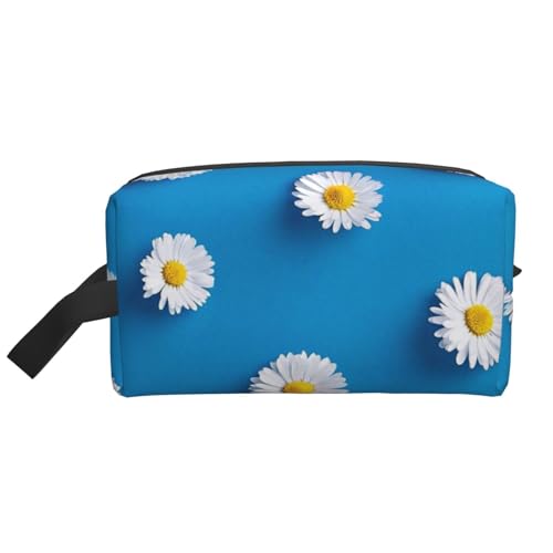 Weißes Gänseblümchen Bedruckt, Make-up-Tasche, Kosmetiktasche, tragbare Reise-Kulturtasche, Make-up-Tasche, Organizer von WEVFGHI