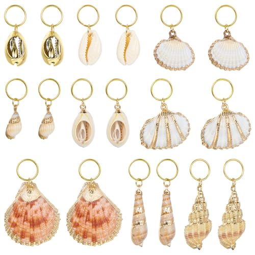 WEWAYSMILE 18 Stück Kauri Muscheln Für Haaranhänger Für Zöpfe Muschel Haarschmuck Goldene Zopf Accessoires Für Frauen Im Strandstil Modische Dekoration (Goldfolienrand) von WEWAYSMILE