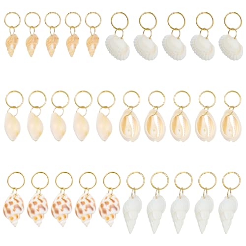 WEWAYSMILE 30 Stück Kauri Muscheln Für Haaranhänger Für Zöpfe Muschel Haarschmuck Goldene Zopf Accessoires Für Frauen Strand Stil Mode Dekoration von WEWAYSMILE