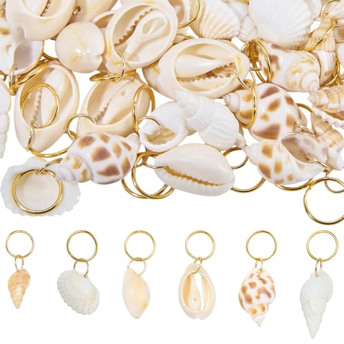 WEWAYSMILE 60 Stück Kauri Muscheln Für Haaranhänger Für Zöpfe Muschel Haarschmuck Goldene Zopf Accessoires Für Frauen Strand Stil Mode Dekoration von WEWAYSMILE