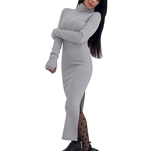 Nicki Kleid Damen Frauen-Herbst- und Winter-hoher Kragen-strickender Gesäß-Langer Rock-Bodenrock Damenkleid Festlich von WEXCV