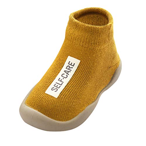 WEXCV Baby Socken Schuhe Kinder-Hüttenschuhe aus Baumwoll Niedlich Einfarbig Briefdruck Gummisohlen Kinder Rutschhemmender Sohle Unisex für Mädchen und Jungen Warm Kleinkindschuhe von WEXCV