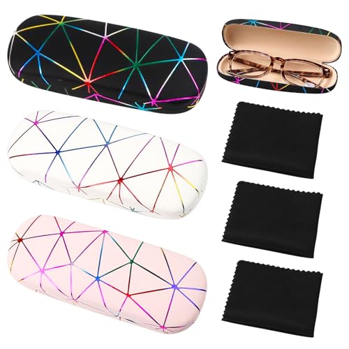WEXFFU 3 Stück Brillenetui Hardcase,Buntes Brillenetui für Männer und Frauen,Brillenetui Personalisiert Groß Tragbar Brillentasche mit Brillenputztuch für die meisten Brillen und Sonnenbrillen von WEXFFU
