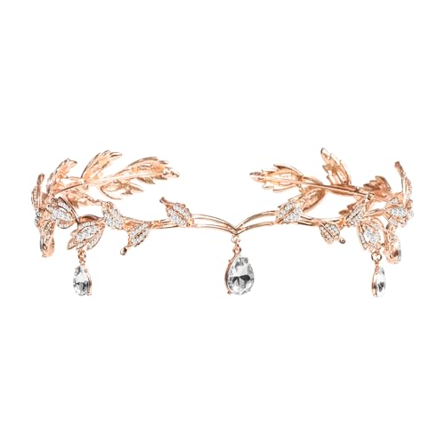 WEXFFU Prinzessin Krone Mädchen, Haarschmuck Braut Krone Damen mit Blatt & Rhinestone Hängend, Hochzeit Haarschmuck Braut Diademe, Tiara Haarreif Hochzeit für Braut Brautjungfer Mädchen (Gold) von WEXFFU