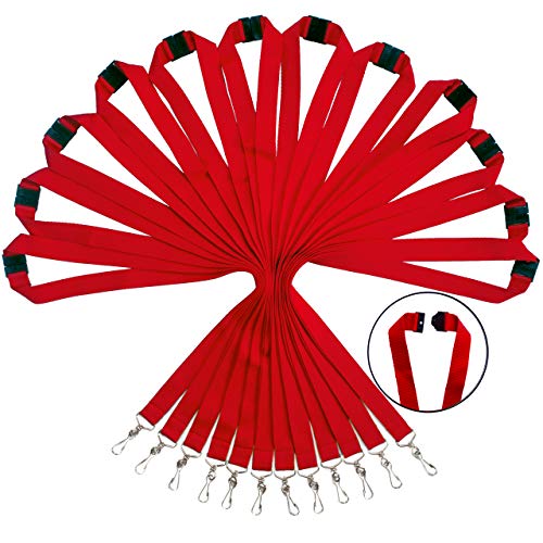 WEZEBEL Packung mit 12 strapazierfähigen Polyester Lanyards mit Sicherheitsverschluss- Verfügbar in Regenbogen-Mix & einfarbigen Farben (Rot, 12er-Pack) von WEZEBEL