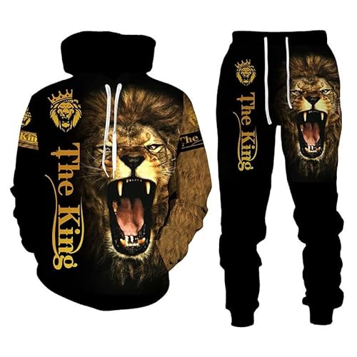 Unisex 3D Druck Kapuzenpullover Wolf Hoodie Herren Jogginganzug Herren Kapuzenpullover Jogger Set Pullover Langarm Fleece Sweatshirt S-6XL (A10,XL) von WFBZ