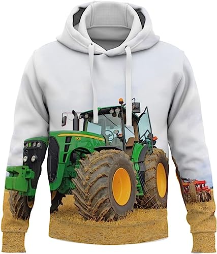 WFBZ 3D Traktor- Jungen Hoodie - Kapuze, Kängurutasche, Herren Hoodie Sweat-Jacke Mit Kapuze Langarm, Print-Pulli (A1,110) von WFBZ