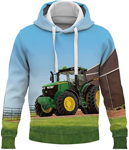 WFBZ 3D Traktor- Jungen Hoodie - Kapuze, Kängurutasche, Herren Hoodie Sweat-Jacke Mit Kapuze Langarm, Print-Pulli (A2,130) von WFBZ