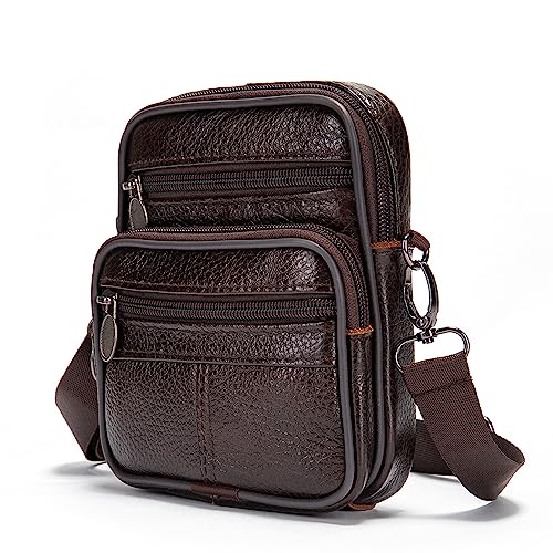 Handy Umhängetasche Leder, Herren Handy Gürteltasche Leder mit Reißverschlüsse, Handy Shulder Bag Leder Herrentasche Bügel Holster Gürtelholster Hüfttaschen Brusttasche Brieftasche mit Gürtelschlaufe von WFCKPQF