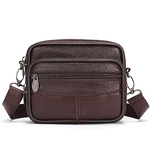 Klein Handy Umhängetasche Herren Leder, Handy Schultertasche mit Reißverschluss Leder, Herren Kuriertasche Leder Gürteltasche Handy Holster Hüfttasche Messenger Tasche Handtaschen mit Gürtelschlaufe von WFCKPQF