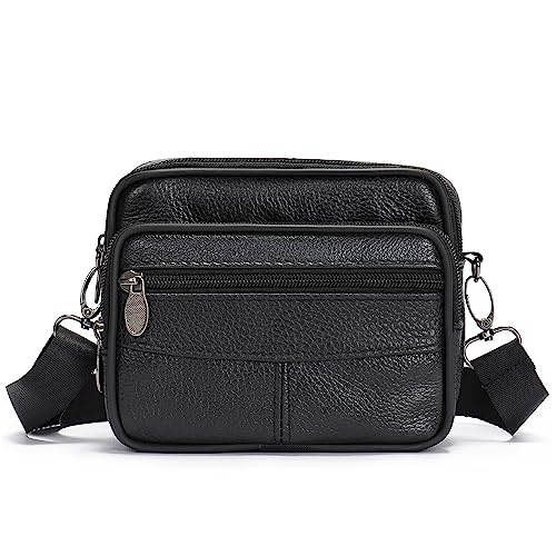 Leder Handytasche Herren, Handy Gürtel Schultertasche Schwarz, Leder Wasserdicht Handytasche zum Umhängen Herren Ledertasche Camping Wandern Messenger Bag Handy Gürtel Schlaufe Schutzhülle Geldbörse von WFCKPQF