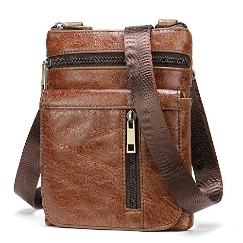 Leder Umhängetasche Herren, Retro Handy Ledertaschen, Kleine PU Leder Schultertasche Kuriertasche Outdoor Handytasche Herren Crossbody Tasche Smartphone Messenger Bag für Business Büro Arbeit, Braun von WFCKPQF