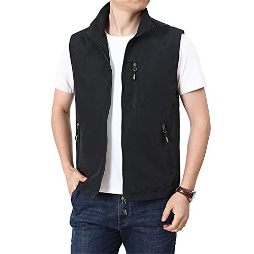 Herren Wanderweste/Gilet Fishing Weste Weste Weste Sleeveless Jacke Top Outdoor Multi-Taschen Schnell Trockene Leichte Atmungsaktive Frühling Sommer,Schwarz,4XL von WFEI