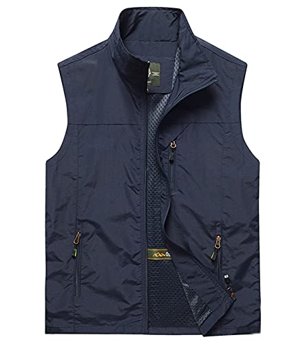 Herren Weste Mit Mehreren Taschen Ärmellose, Dünne, Dünne Frühlings- Und Sommerweste Gilet Arbeitsweste Fotograf Ärmelloses Oberteil,Blau,XXL von WFEI