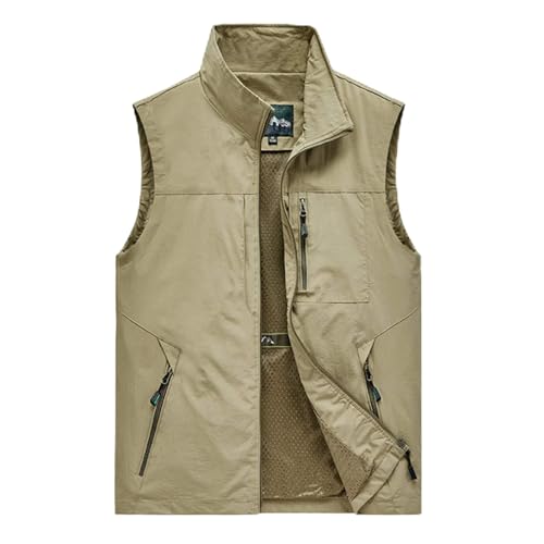 WFEI Männer Multi-Taschen-Weste-Weste männlich ärmelloser dünner Frühling Sommer-Fischereiweste Gilet-Arbeitsweste-Fotograf Ärmelloses Top,Khaki,M von WFEI