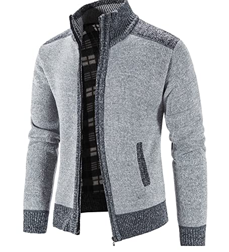 WFEI Männer pulsierer Mantel Mode Patchwork Cardigan männer gestrickte Pullover Jacke Slim fit Stehkragen Dicke warme Cardigan mäntel,Light Gray,XXL von WFEI