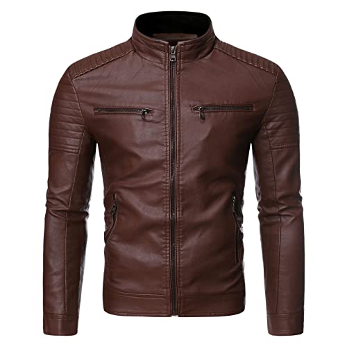 WFEI Männerjacke Herbst Kausal Vintage Lederjacke Mantel Männer Frühling Outfit Design Motor Biker Tasche PU Leder Jacke,Braun,M von WFEI