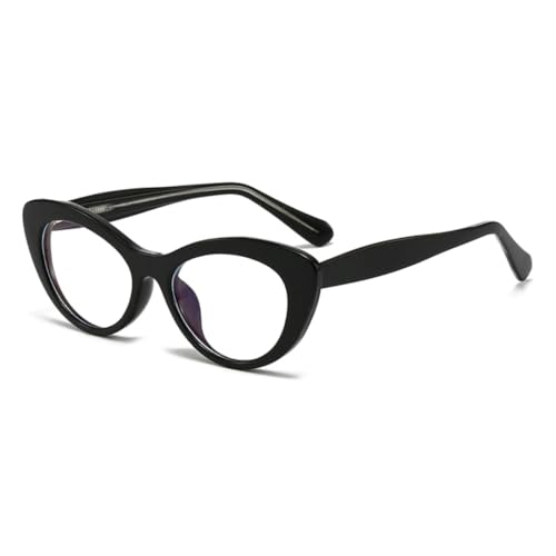 WFFZTZW Brille für Damen, modisch, Retro-Plattenfarbe, Katzenaugen-Flachspiegel (schwarz) von WFFZTZW