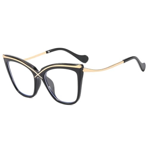 WFFZTZW Cat-Eye-Sonnenbrille mit großem Rahmen aus Metall für Straßenfotografie für Damen und Herren (schwarz-transparent) von WFFZTZW